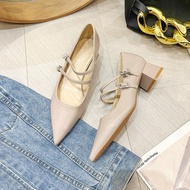 Huilm Mary Jane รองเท้าผู้หญิงอ้วนรองเท้าส้นตึกรองเท้าชุดเดรสสำหรับผู้หญิงรองเท้าสำนักงานสีดำรองเท้า