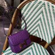 H Home Kangkang Bag Sea Anemone Purple Ostrich Leather Hermes Rare Leather Hermes Pure Hand-Sewn Wax