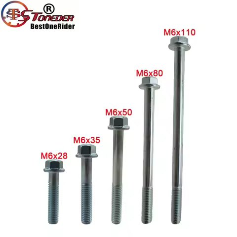 STONEDER Motor Flanged Hex Bolt M6 x 28mm 35mm 50mm 80mm 110mm For Pit Dirt Bike ATV Quad Engine