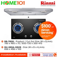 Rinnai Slimline Hood 90cm RH-S95A-SSVR &amp; Built-In Hob RB-782G - LPG / PUB