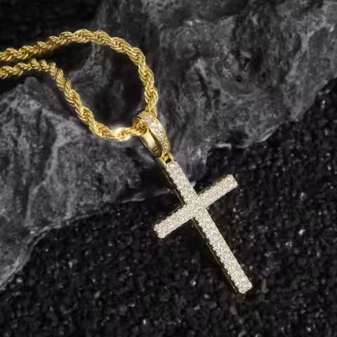 9999 24K genuine gold classic men's and women's mainstream diamond cross necklace cross pendant