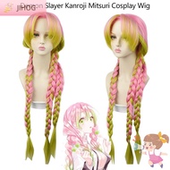 JIHOG Anime Demon Slayer kanroji mitsuri cosplay tổng hợp tóc giả dài bên và khiêu vũ ăn mặc phong c