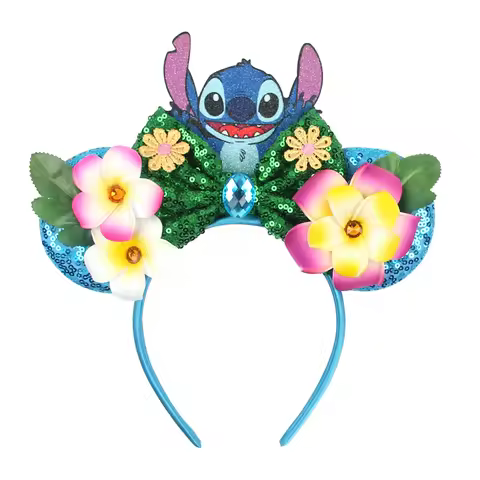 2026 Lilo&Stitch Mickey Mouse Headbands Girl Leaves Ears Hair Bands Angel Mad Hatter Hair Accessorie