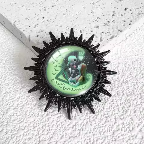 Disney Movie The Nightmare Before Christmas Metal Brooch Anime Figures Jack Sally Halloween Black Ba