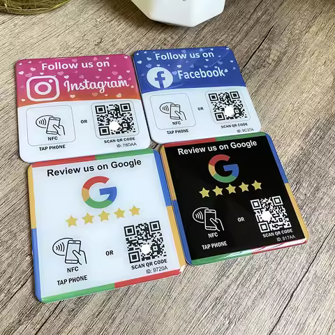 10X10cm QR Code and NFC Tap Sticky Instagram Facebook Tripadvisor Trustpilot ReviewGoogle Review Pla