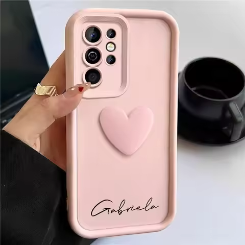 Customized Personalized Name 3D Love Heart Case For Samsung Galaxy S24 S23 S22 S21 S20 Ultra A55 A54