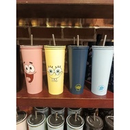 Typo Smoothie Cup with Straw Drinking Bottle with Straw Metal Double Walled Stainless Steel Nickelodeon Spongebob Patrick Bikini Bottom Original 650ml