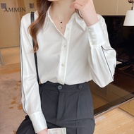 AMMIN Tops OL 2021 autumn new Korean version of personality stitching design long-sleeved elegant bl