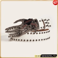 Skeleton Hand Studded Leather Belt Black Punk Y2k Belt Goth Rave Halloween Jeans Belts Accessories F