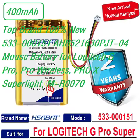 Top Brand 100% New 533-000151 AHB521630PJT-04 Mouse Battery for Logitech G Pro, Pro Wireless, PRO X 
