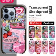 High Quality Shockproof Clear Transparent Korean BTS Pink Pistol Cherry Sticker Case For Iphone 14 15 Pro Max X Xs Xr 13 Mini 12 Pro 11 7 8 Plus Se 20 22 Girl Fashion Ultra Slim Soft Silicon Cover Brand Camera Protective Casing Mobile Phone Cases