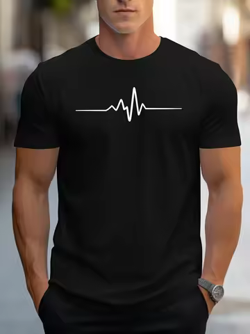 2026 Men's Summer Loose Fit T-Shirt, Creative Print, Slim Fit, Casual Sports, Crew Neck, Short Sleev