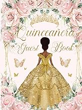 Quinceanera Guest Book Hardcover Blush Pink Floral Gold Dress Black Princess: Quince Años ( Sweet 15