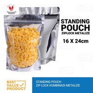 (PACK) STANDING POUCH COMBINATION ZIPLOCK METALIZED ALUMINUM FOIL 16x24