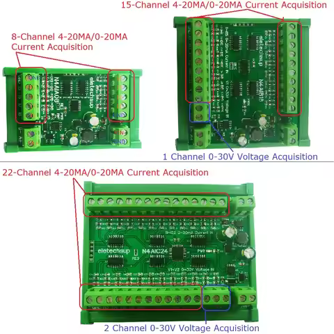 DC 12 24V Current Analog Input Collector Module 8-24CH 4-20MA To RS485 MODBUS RTU Board For PT100 K 