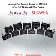 Aircond Fan Running Capacitor 450VAC (1uF/1.2uF/1.25uF/1.5uF/1.8uF/3.0uF/3.5uF/4.0uF/5uF/6uF/8uF)CBB