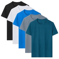 Combo of 5 Men's Basic Round Neck Plain T-shirts, Slim fit Form, 4c stretch, cool, wrinkle-free...
