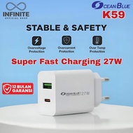 USB Type C Data Cable Charger Head OCEANBLUE K59 PD 27W QC 3.0 Super Fast Charging Batok Adapter