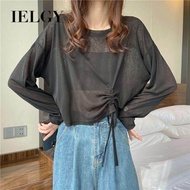 IELGY Áo Phông Dài Tay Ngắn Áo Mặc Lót Cho Nữ Chống Nắng Design Sense Eo Cao