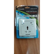 PROMARK 13A WALL SOCKET WITH 2 PORT 2.1A USB