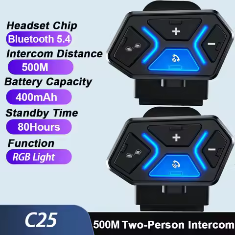 1/2Pcs C25 Motorcycle Helmet 400Mah 500M Intercom Headset Stereo Bluetooth 5.4 Wireless Hands-Free H