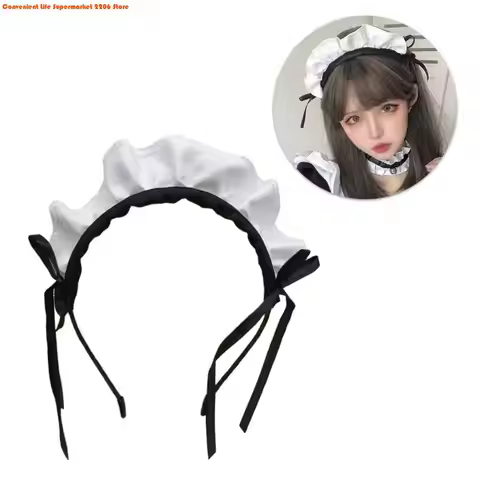 E06E Ruffle Maid Headband Bowknot Ruffled Hair Hoop Maid Hairband Maid Cosplay Costume Accessory For