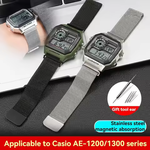 For Casio AE-1200 AE1200WH AE1200 AE1300 AE-1300 A158 A159 A168 Watch Bracelet Mesh Strap Stainless 