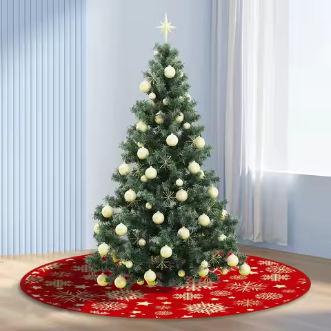 35.4inch Christmas Tree Skirts Snowflake Xmas Tree Bottom Decor Mat Printed Christmas Tree Decoratio