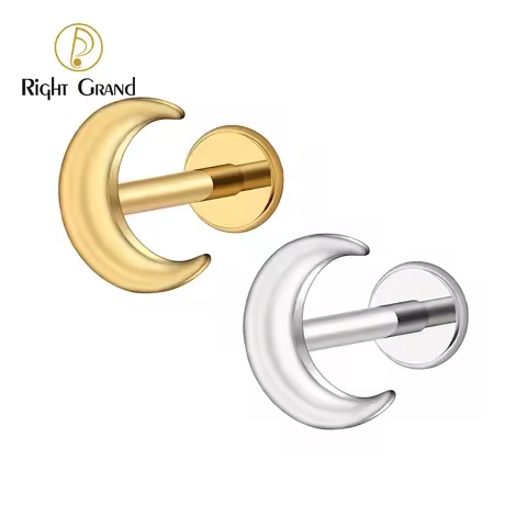 Right Grand ASTM F136 Titanium Crescent Moon Cartilage Earring Dainty Helix Tragus Labret Screwback 