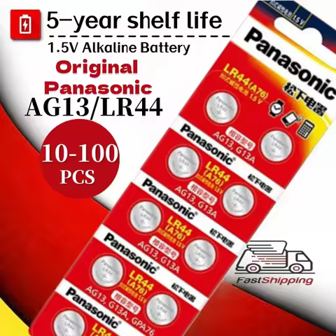 NEW 10-100PCS Panasonic AG13 LR44 SR1154 SR44 1.5V Button Batteries A76 LR1154 Alkaline battery Cell