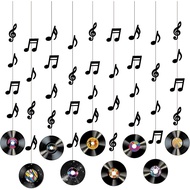 Hotop 9 Pcs Rock and Roll Party Decorations Retro Record Music Notes Banners Hanging Cutout Ceilings