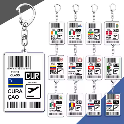 Curacao Travel Plane Ticket Boarding Pass Keychain Copen Hagen Keyrings for Accessories Bag Key Chai