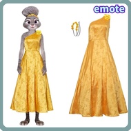 EMOTE Zootopia Costume, Yellow with Headwear Judy Cosplay Dress, Girls Costume Floral Dress Judy Hop