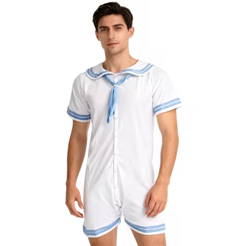white sailor with light bule trim bodysuit/adult onesie/adult bodysuit/adult baby romper/abdl clothe