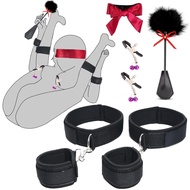 Sex Bondage Wrist & Thigh Cuff Sex Toys, BDSM Restraints Handcuffs Adjustable Set with Feather Tickl