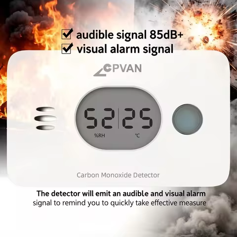 CPVAN CO Alarm Conform to EN50291 3 In 1 with Temperature&Humidity for Caravan Kitchen RV Security C