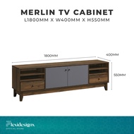 Walnut 180cm Tv Cabinet with 2 Drawer 2 Door 6ft TV Console Living Hall Furniture Media Storage Cupboard  - MERLIN