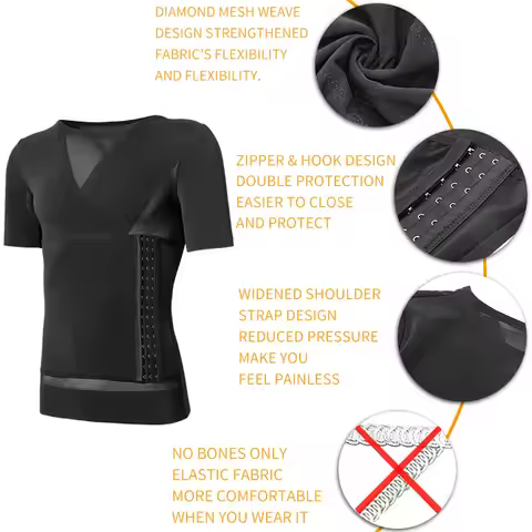 Mens Body Shaper Compression Shirts Abdomen Shapewear Tummy Slimming Wrap Gynecomastia Reducing Cors