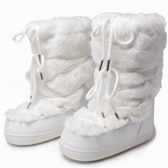 2024 Winter White Mid-calf Boots Women Fur Boots Brand Luxury Fluffy Fur Snow Boots Female Thick Fur