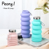 PEONY1 Foldable Water Bottle, BPA Free Silicone Collapsible Water Bottle, Portable 17oz Leakproof Wi