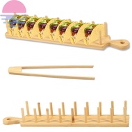 Bamboo Taco Tray with Tong Rectangular Taco Holder Holds 8 Soft or Hard Shell Tacos Large Taco Holde