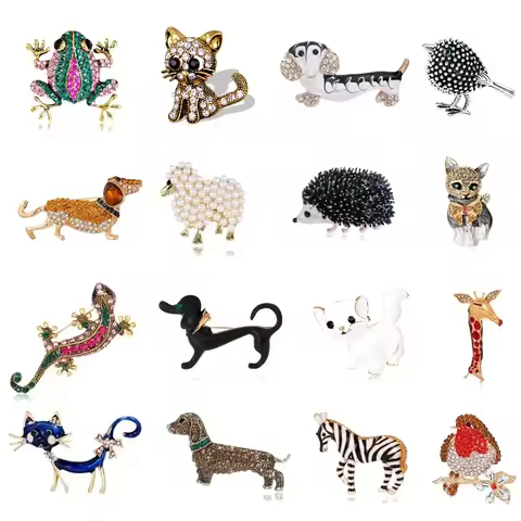 Hot Creative Crystal Animal Brooch: Frog, Cat, Dog, Bird, Sheep, Pony, Hedgehog, Lizard, Men's Women