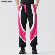 [Perfectly] INCERUN Men's Casual Stitching Color Contrast Trousers Sporty Stylish Bundle Foot Long Pants (Western Style)