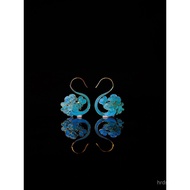 Gilt Imitation Dot Emerald Silk Inlaid Auspicious Cloud Swan Earrings Non-Remaining Ingenuity Forgin