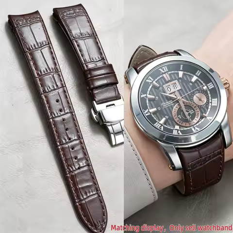 Curved End blue Cow Leather Watchband 21mm For Seiko Watch Strap Premier SNP023 Snp025 Snp036 Snp037