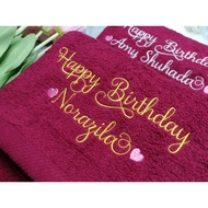 Towel Sulam Nama 2 Line Hadiah birthday gift baby cotton budak taska tadika tuala Hantaran Serap Air couple Anniversary