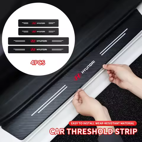 4Pcs Carbon Fiber Car Door Threshold Plate Stickers For Hyundai I10 Elantra Getz Sonata XG Terracan 