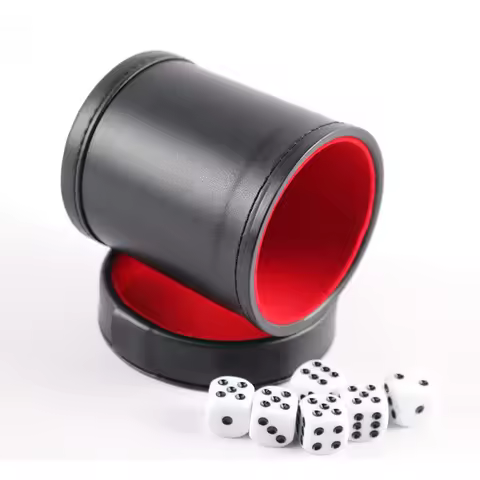 1X 83*92mm New Black PU Leather Flannel Mute Dice Cups With 5pcs Dices Bar Game Supplies