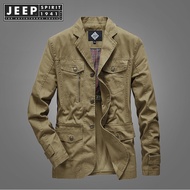 JEEP SPIRIT 1941แจ็คเก็ต ESTD แจ็คเก็ตผู้ชายแจ็คเก็ตแจ็คเก็ตทหารเสื้อแจ็คเก็ตผู้ชายคอปกพับได้ผ้าฝ้าย