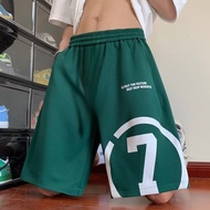 【Plus Size M-8XL Shorts】Korean Trendy Letter Number 7 Print Shorts Couple Unisex Strap Drawstring Ca